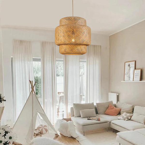Boho Three-Tiered Rattan Pendant Light