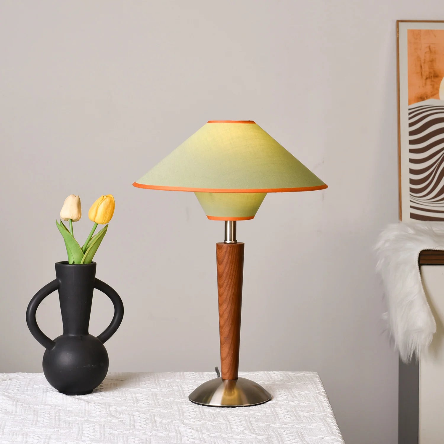 Lampe de table rétro en tissu géométrique