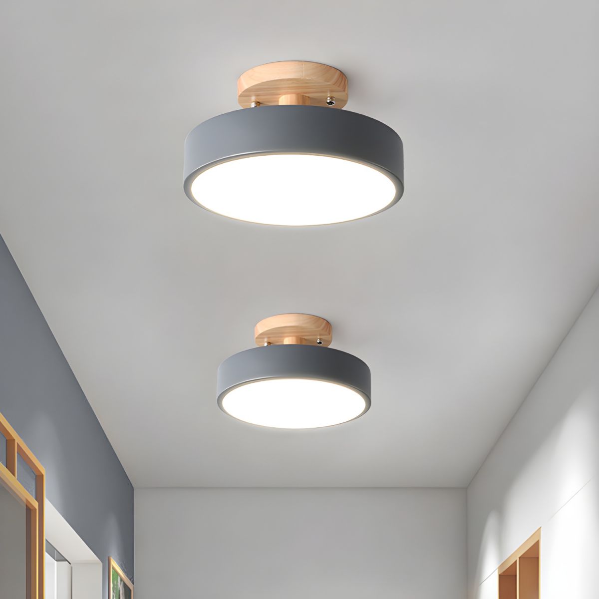 Glarefusion Round  Semi Flush Wooden Ceiling Light