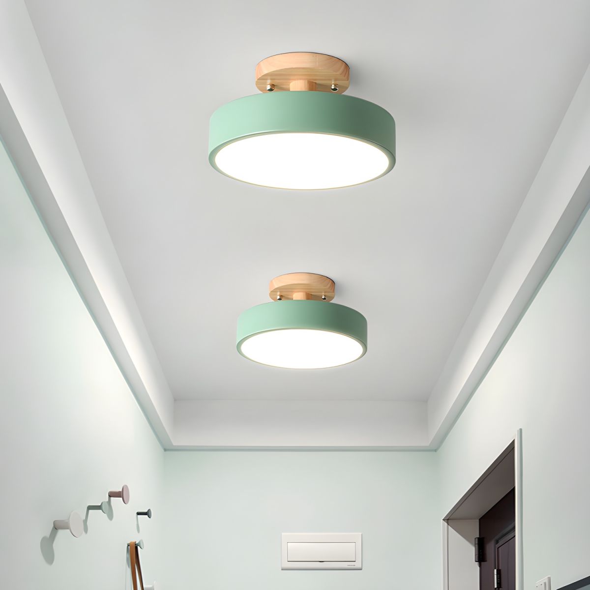 Glarefusion Round  Semi Flush Wooden Ceiling Light