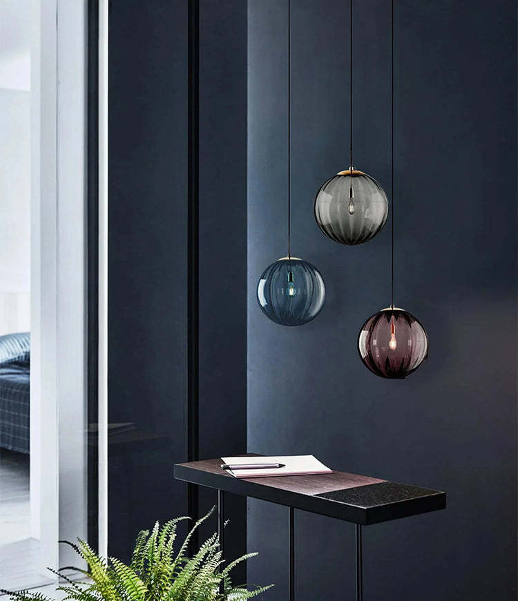 Moderne rund glaskugle pendellampe