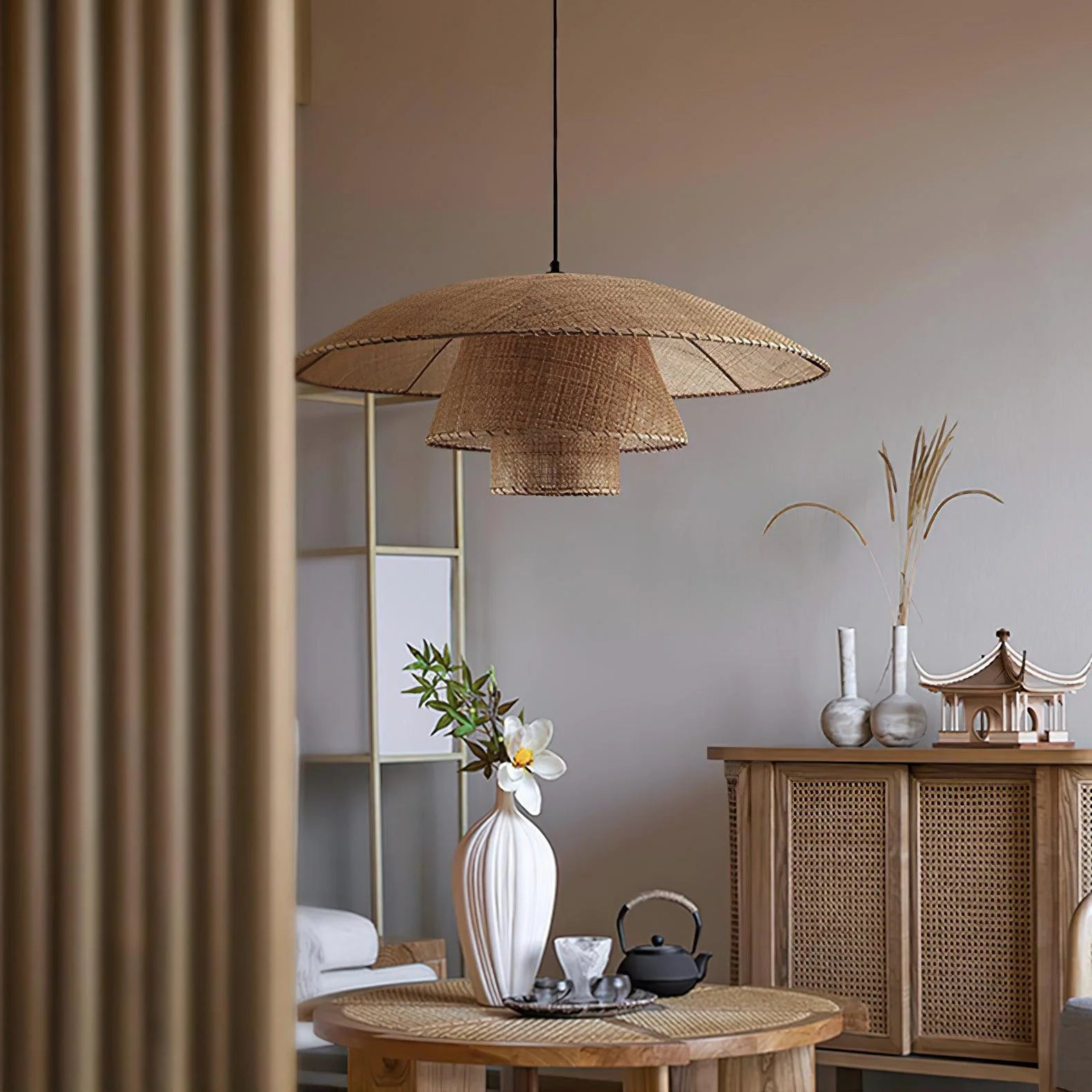 Lampada a sospensione con cappello da sole in tessuto Boho