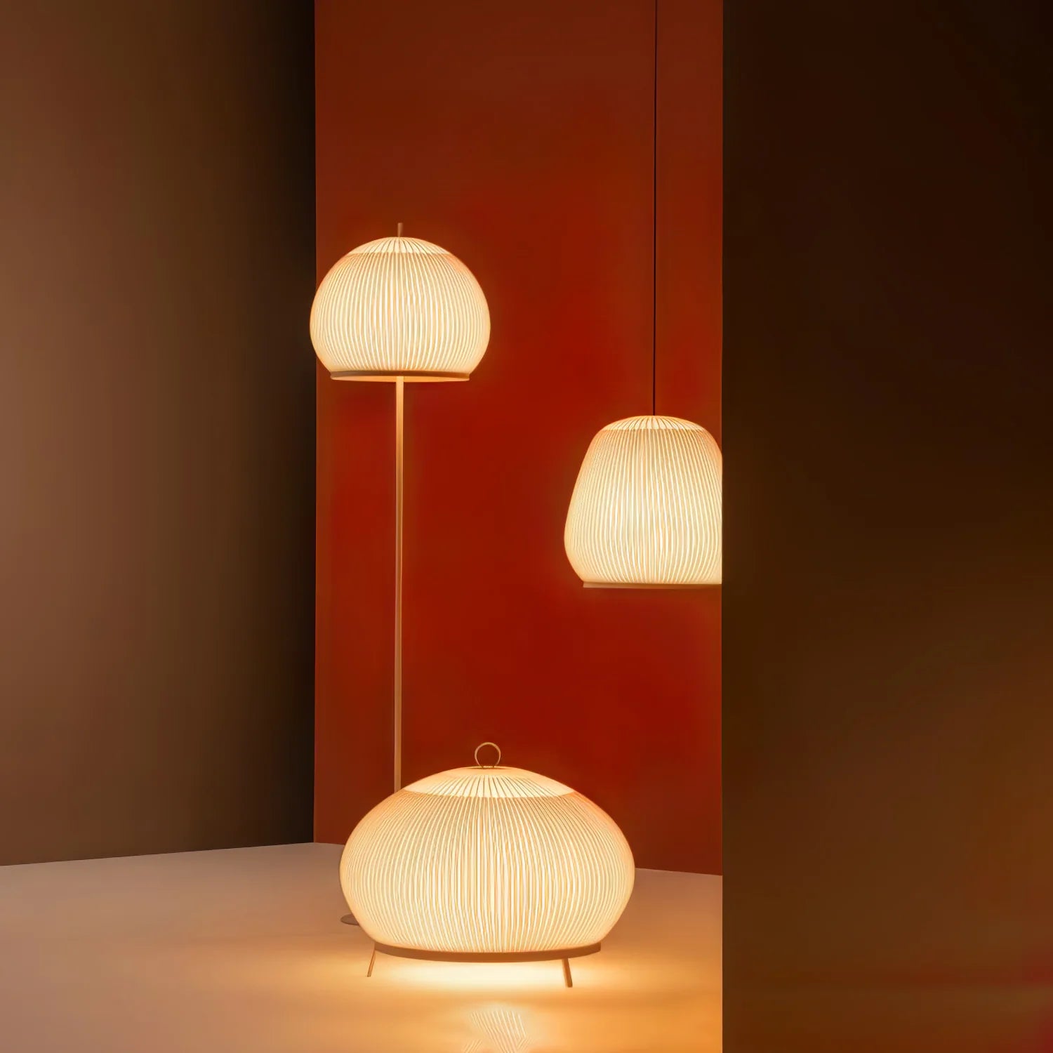 Lampe à suspension ronde rétro en tissu