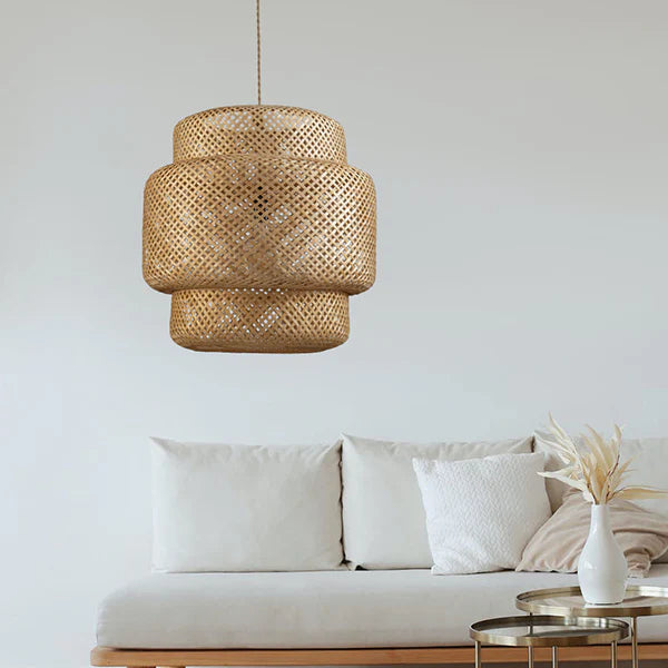 Lampada a sospensione a tre livelli in rattan stile Boho