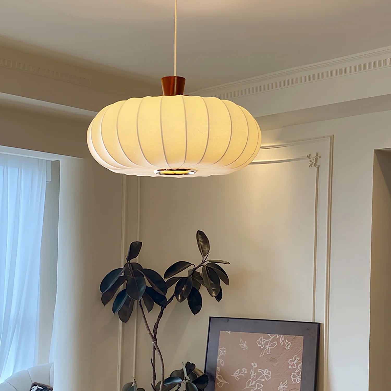Lampe à Suspension Oblongue Vintage en Soie