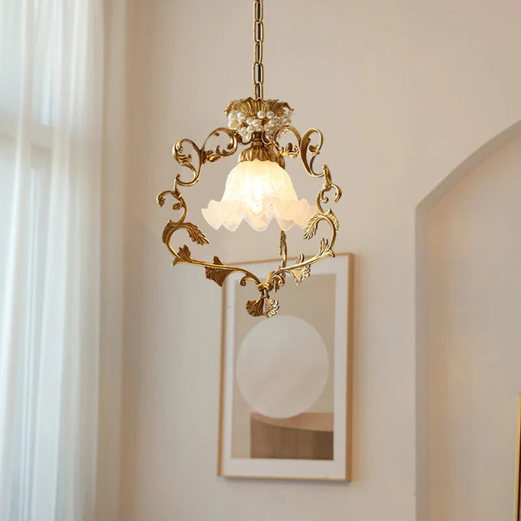 French Vintage Brass Crystal Pendant Lamp