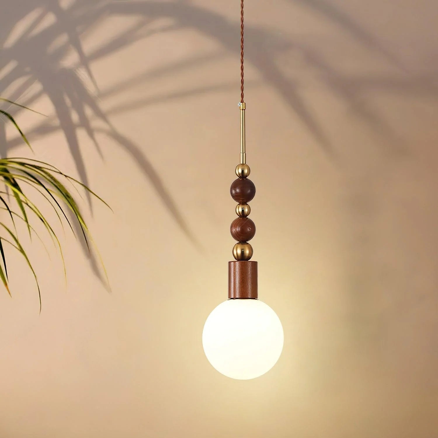 Lampe à suspension ronde classique en bois et verre