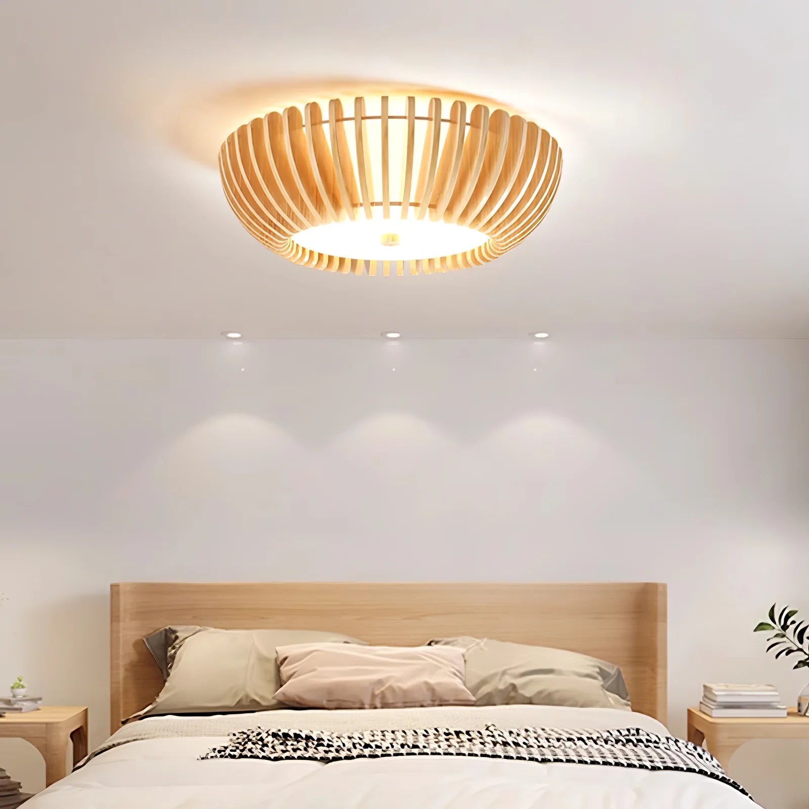 Plafonnier rond moderne en bois