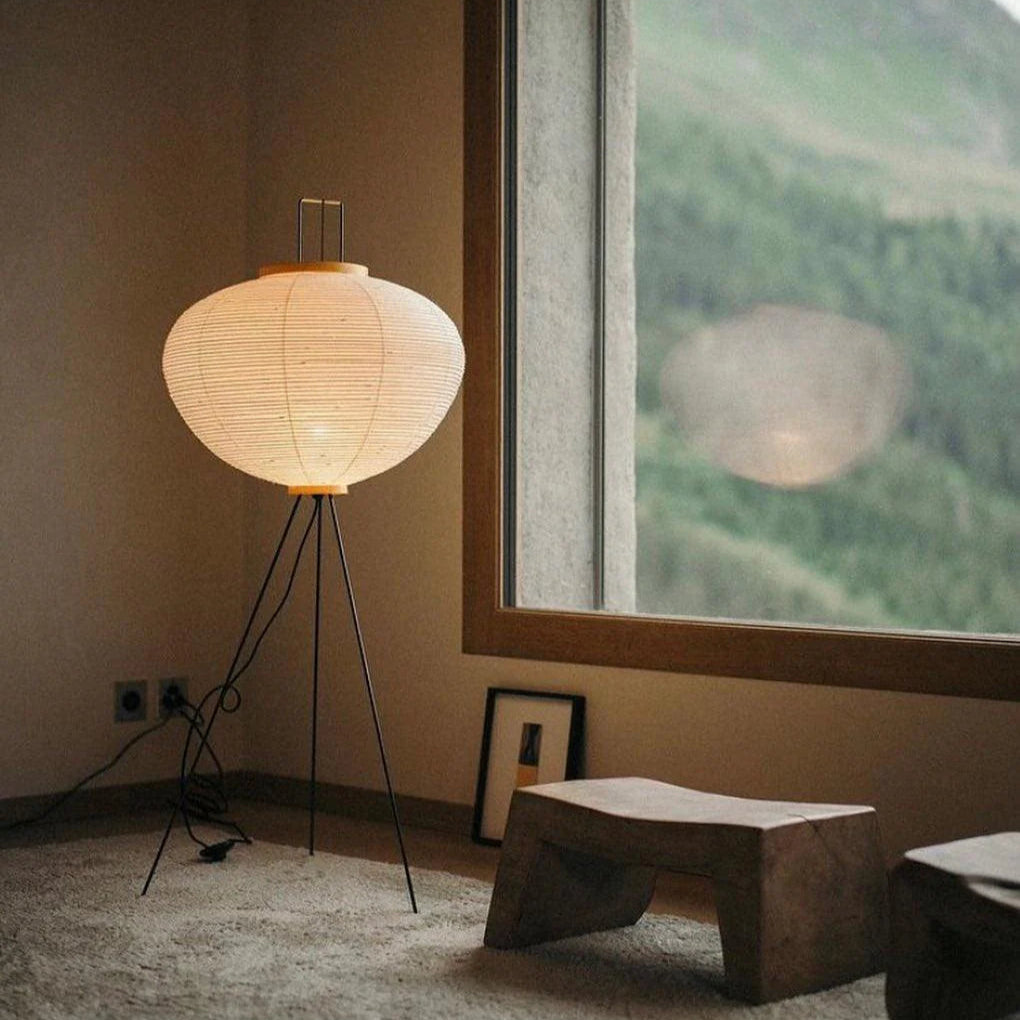 Lampe à abat-jour ronde en papier oriental
