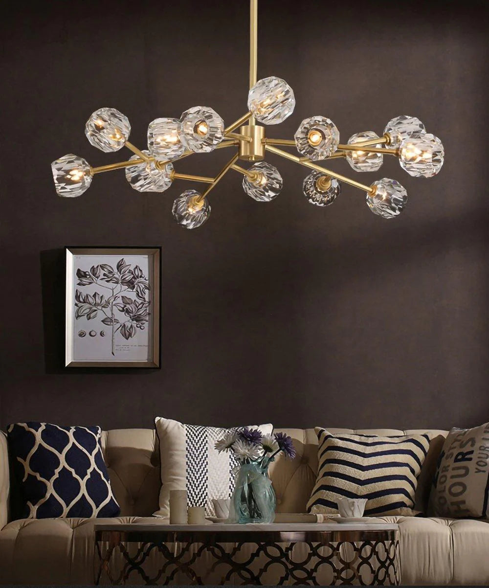 Lampadario a cascata con sfera di vetro