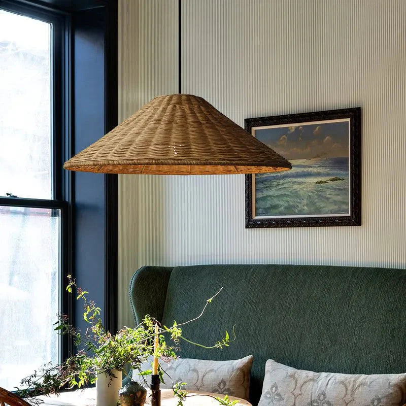 Retro Cone Rattan Pendant Light