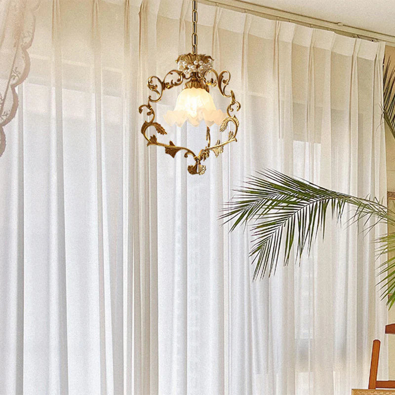 French Vintage Brass Crystal Pendant Lamp