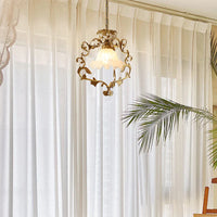 French Vintage Brass Crystal Pendant Lamp