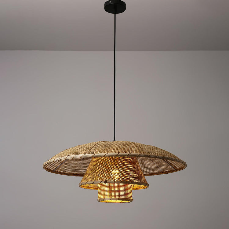 Retro Multilayered Rattan Sunhat Pendant Light