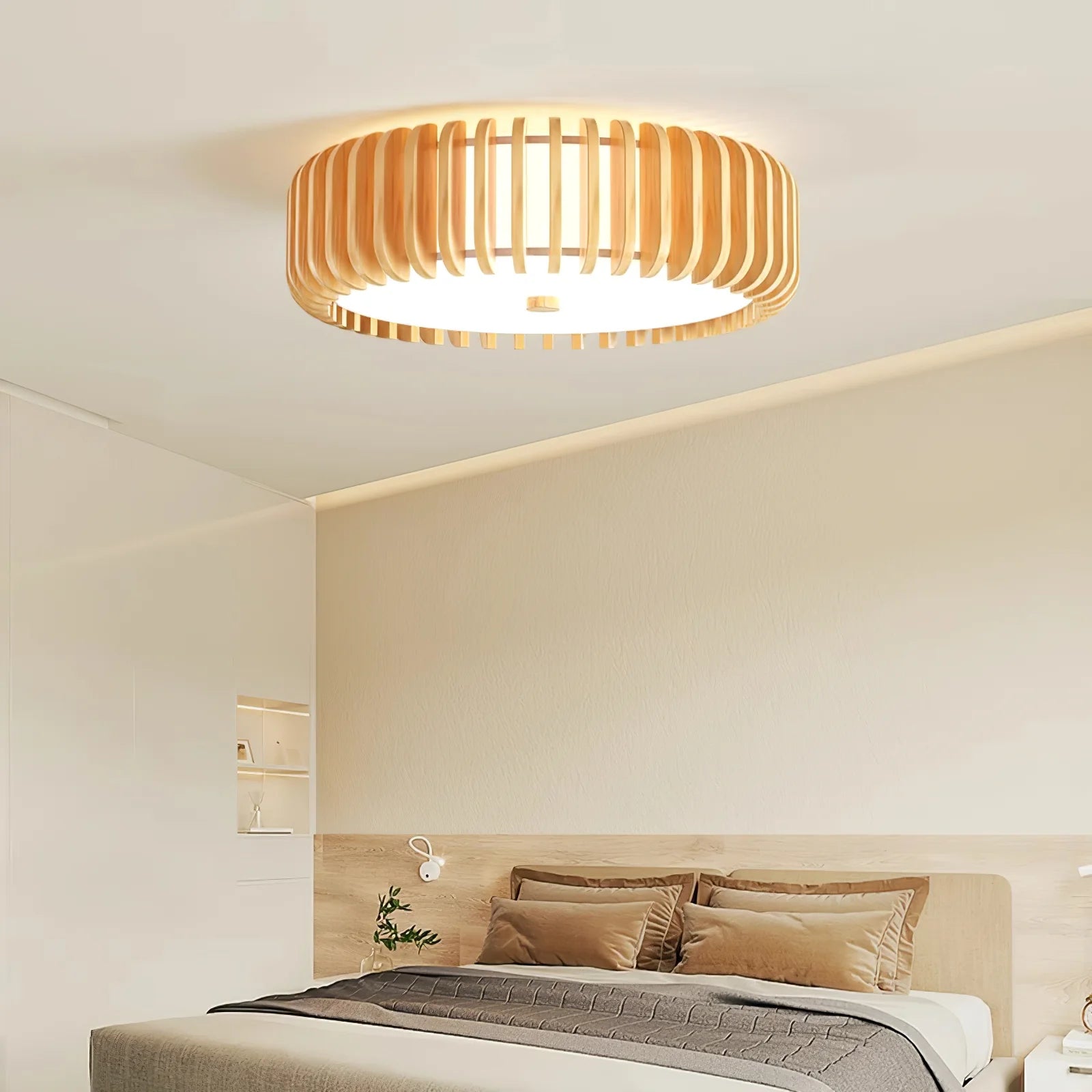 Plafonnier rond moderne en bois