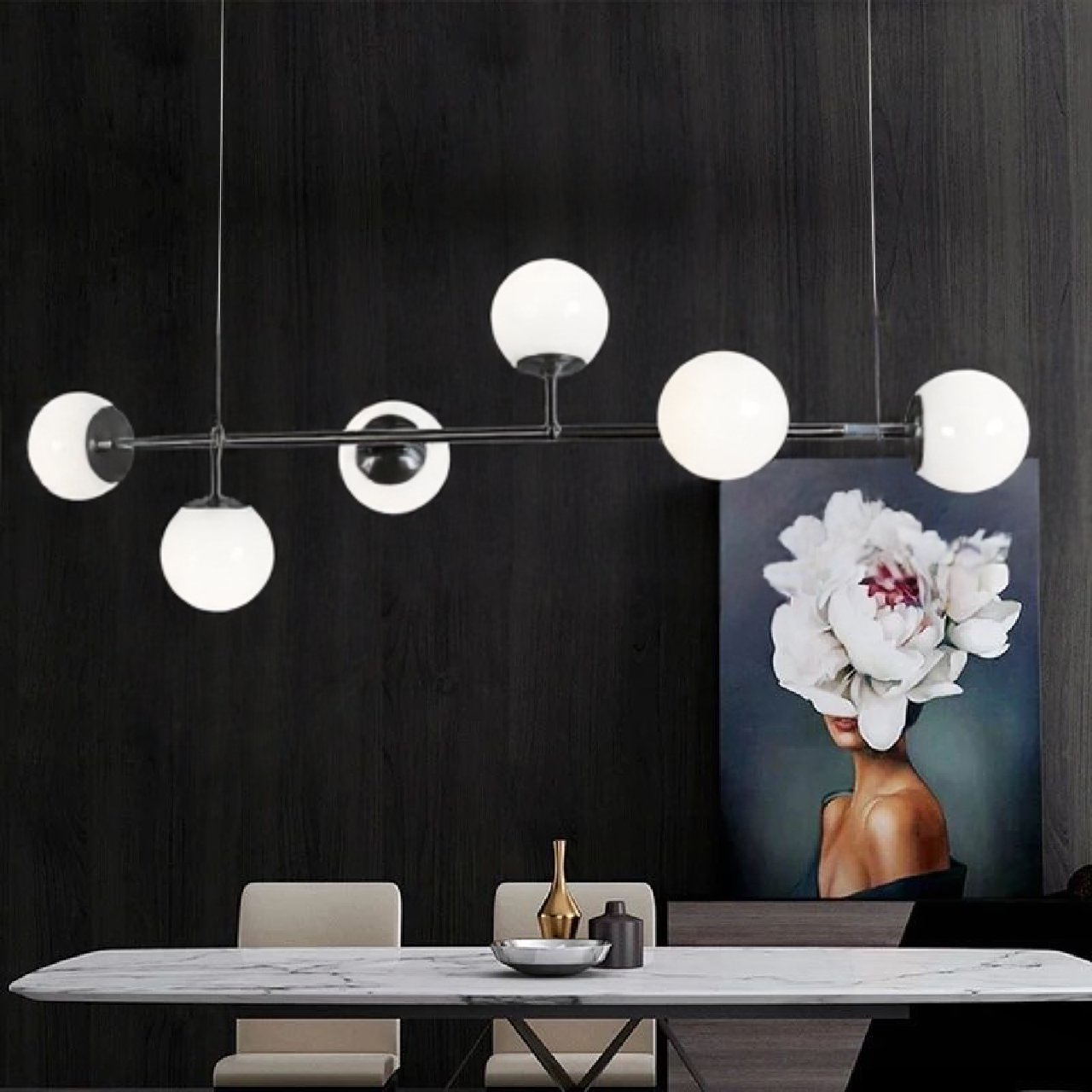 Moderna lampada a sospensione a sfera in vetro