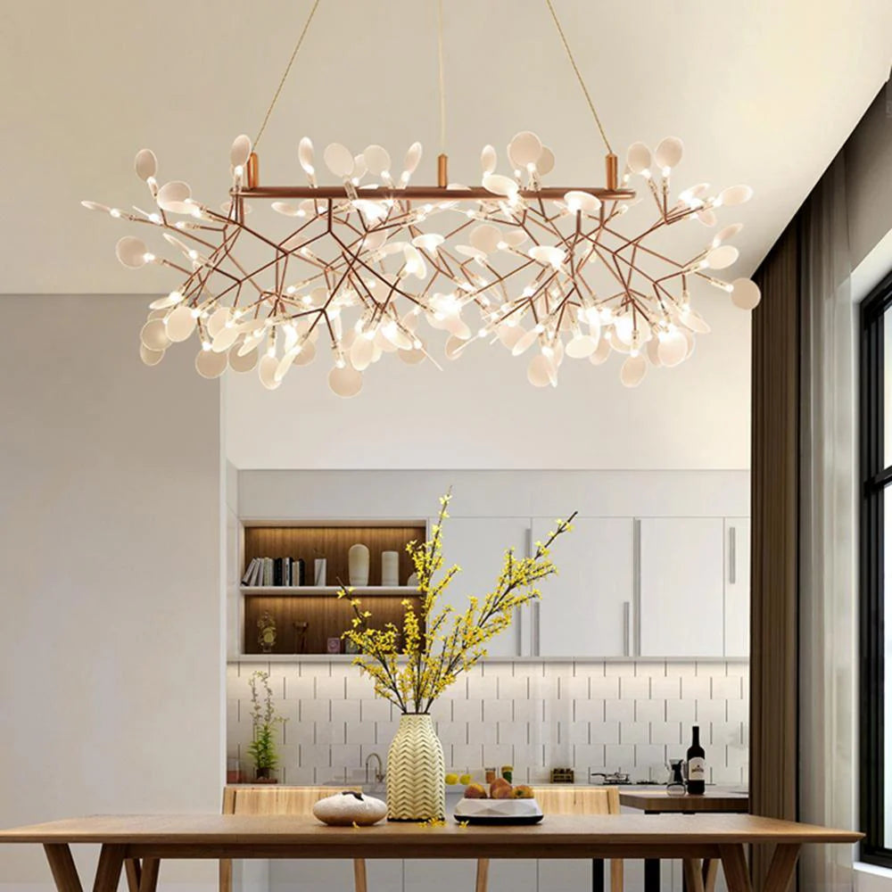 Lampadario luminoso in oro rosa