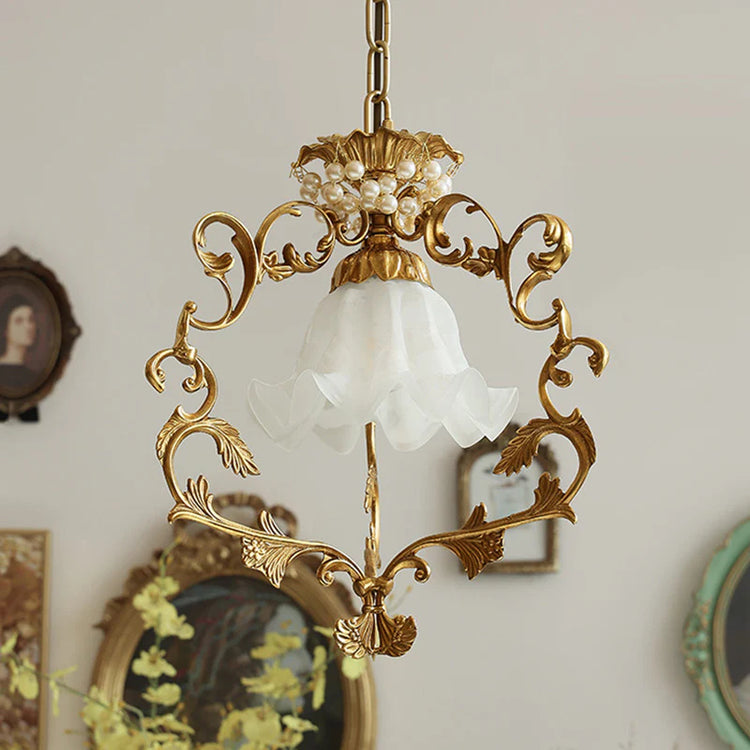 French Vintage Brass Crystal Pendant Lamp