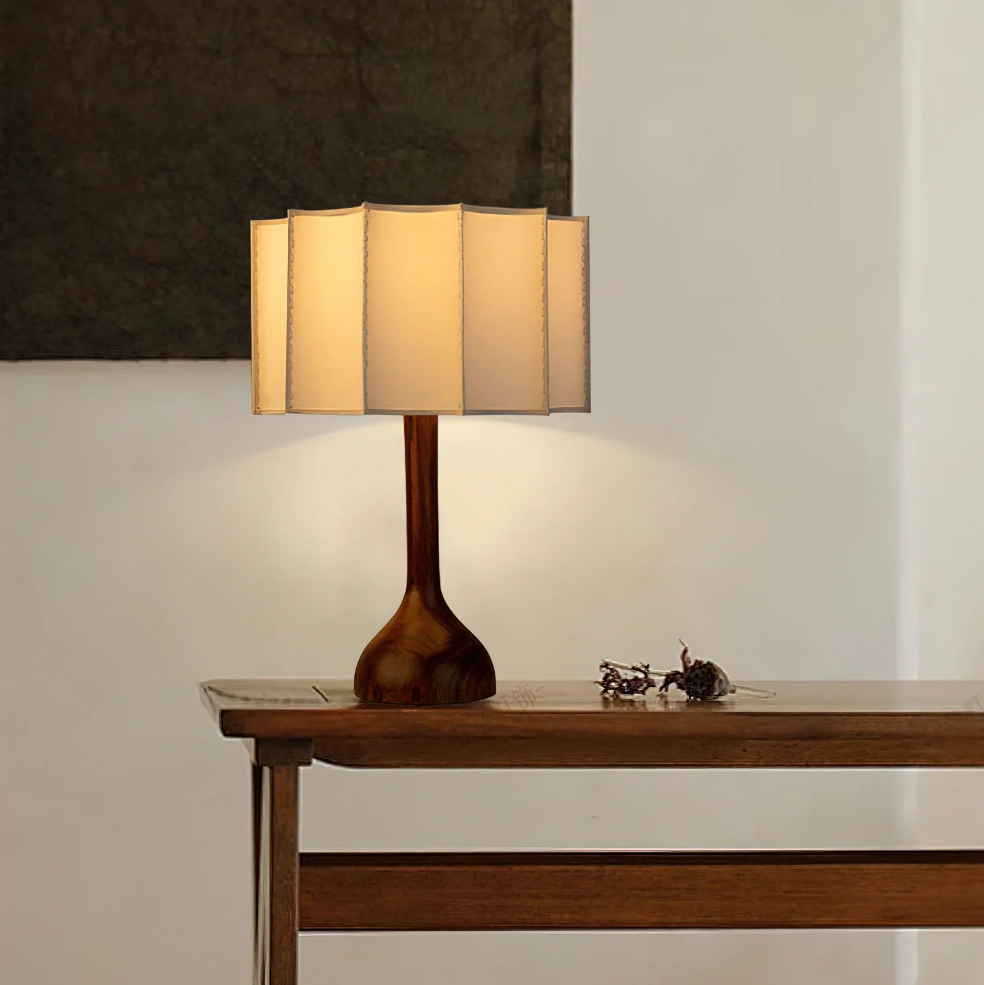 Lampe de table cylindrique classique en tissu plissé