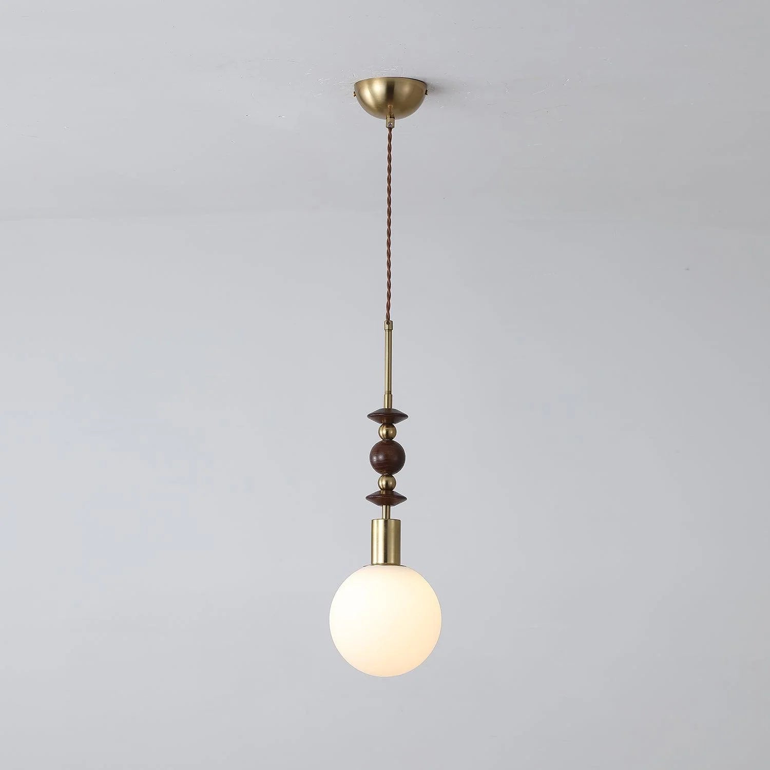 Lampe à suspension ronde classique en bois et verre
