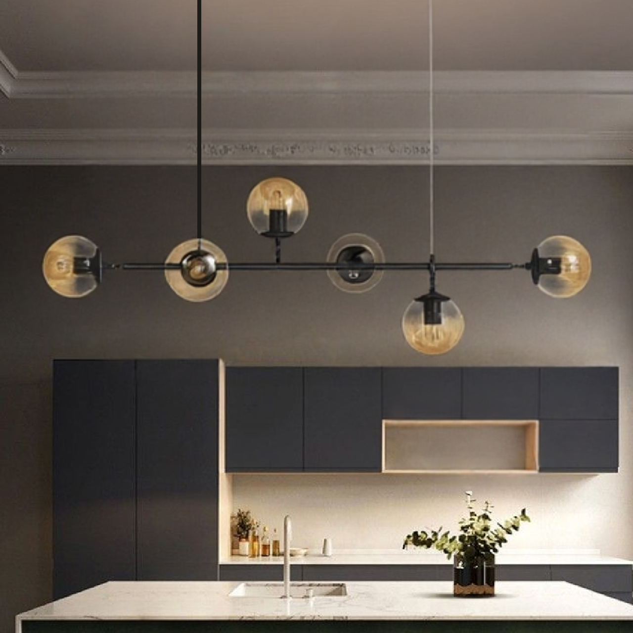 Moderna lampada a sospensione a sfera in vetro