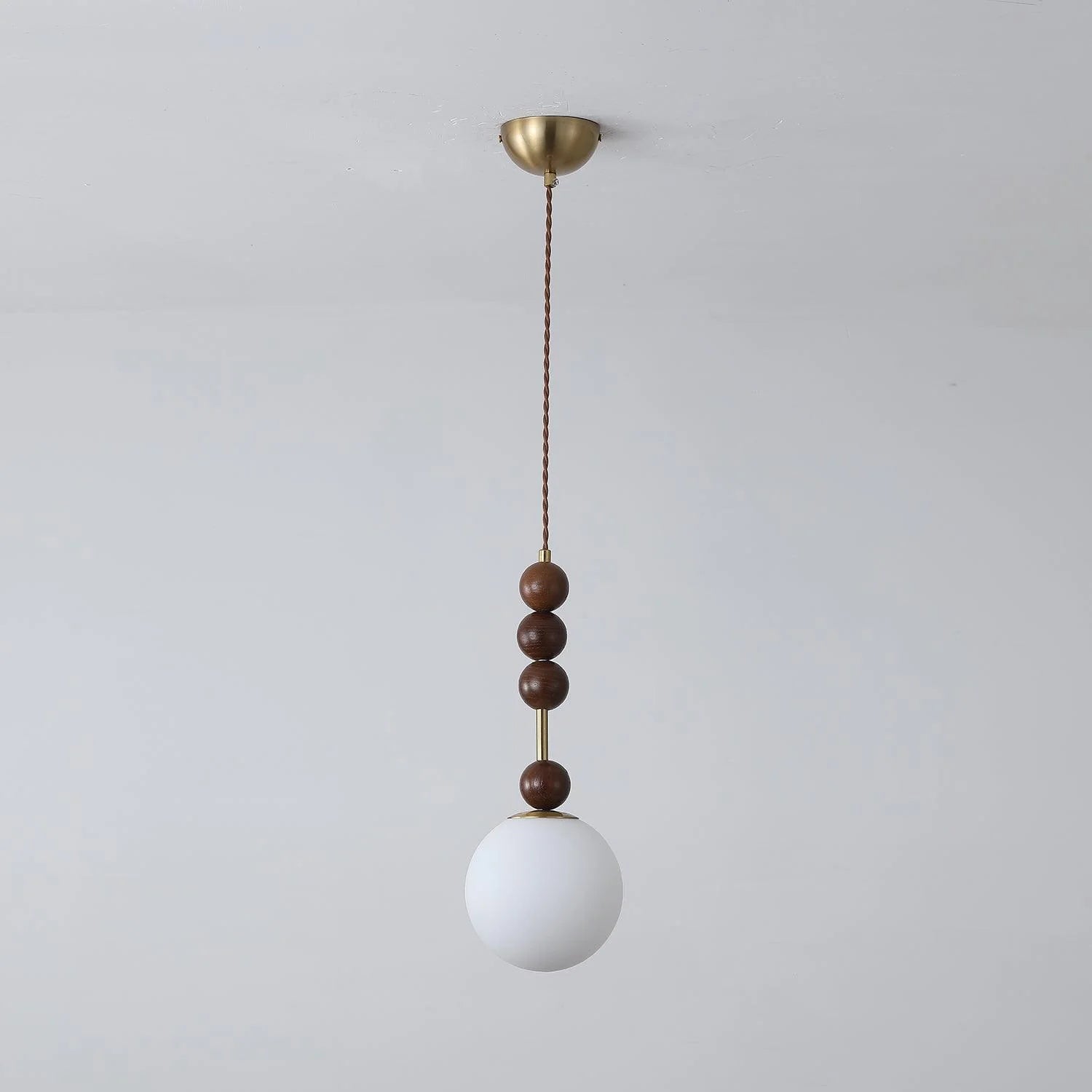 Lampe à suspension ronde classique en bois et verre