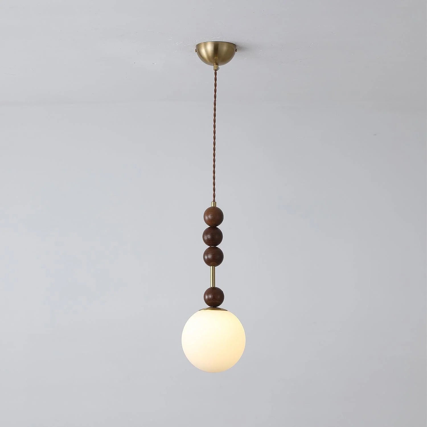 Lampe à suspension ronde classique en bois et verre