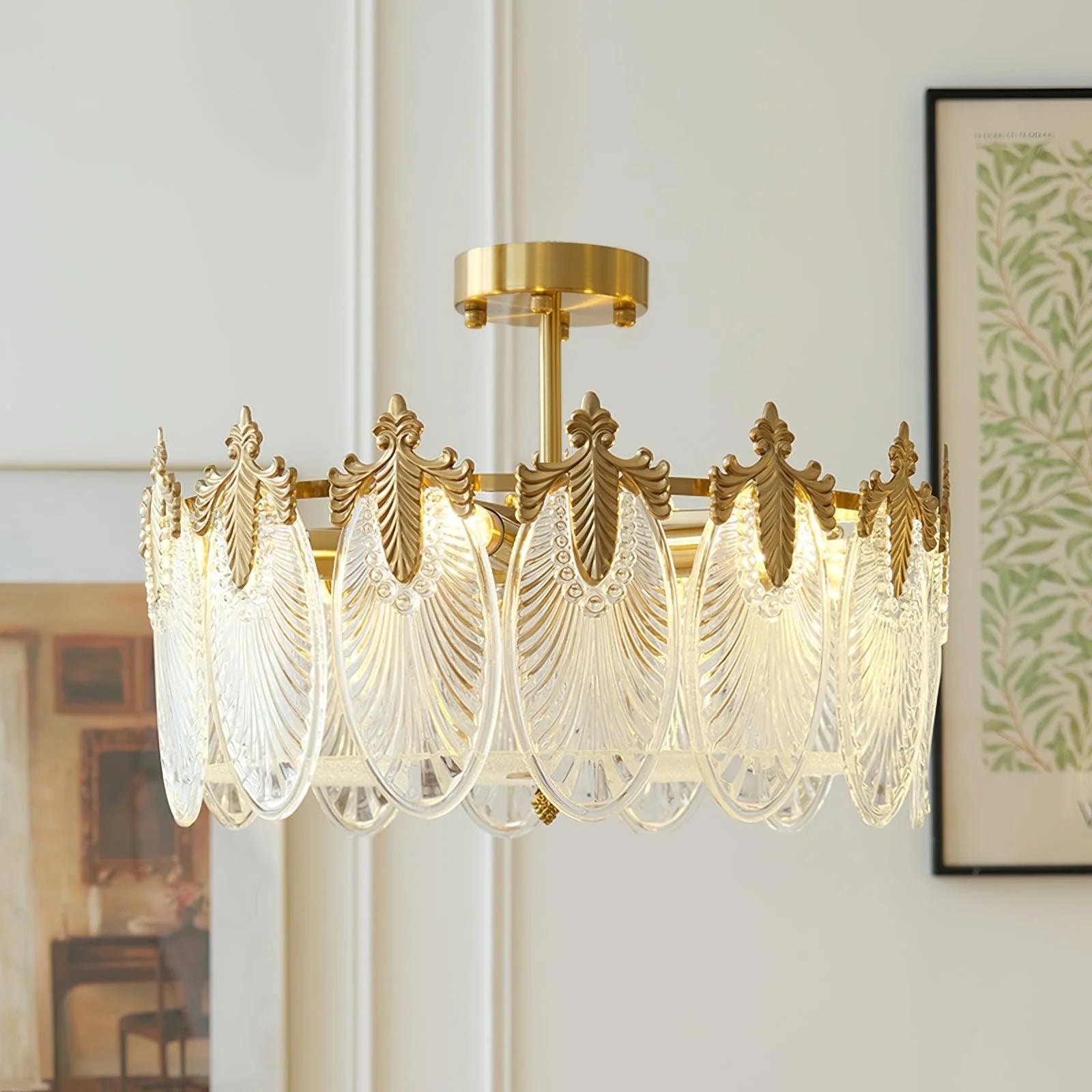 Lampadario in vetro rotondo intricato
