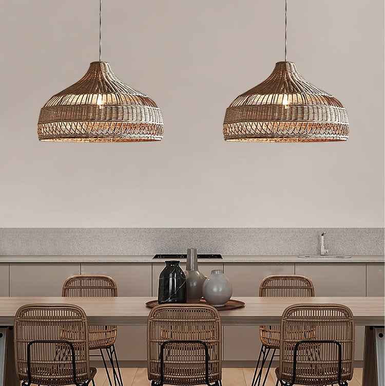 Trendy Dome Woven Rattan Pendel Light