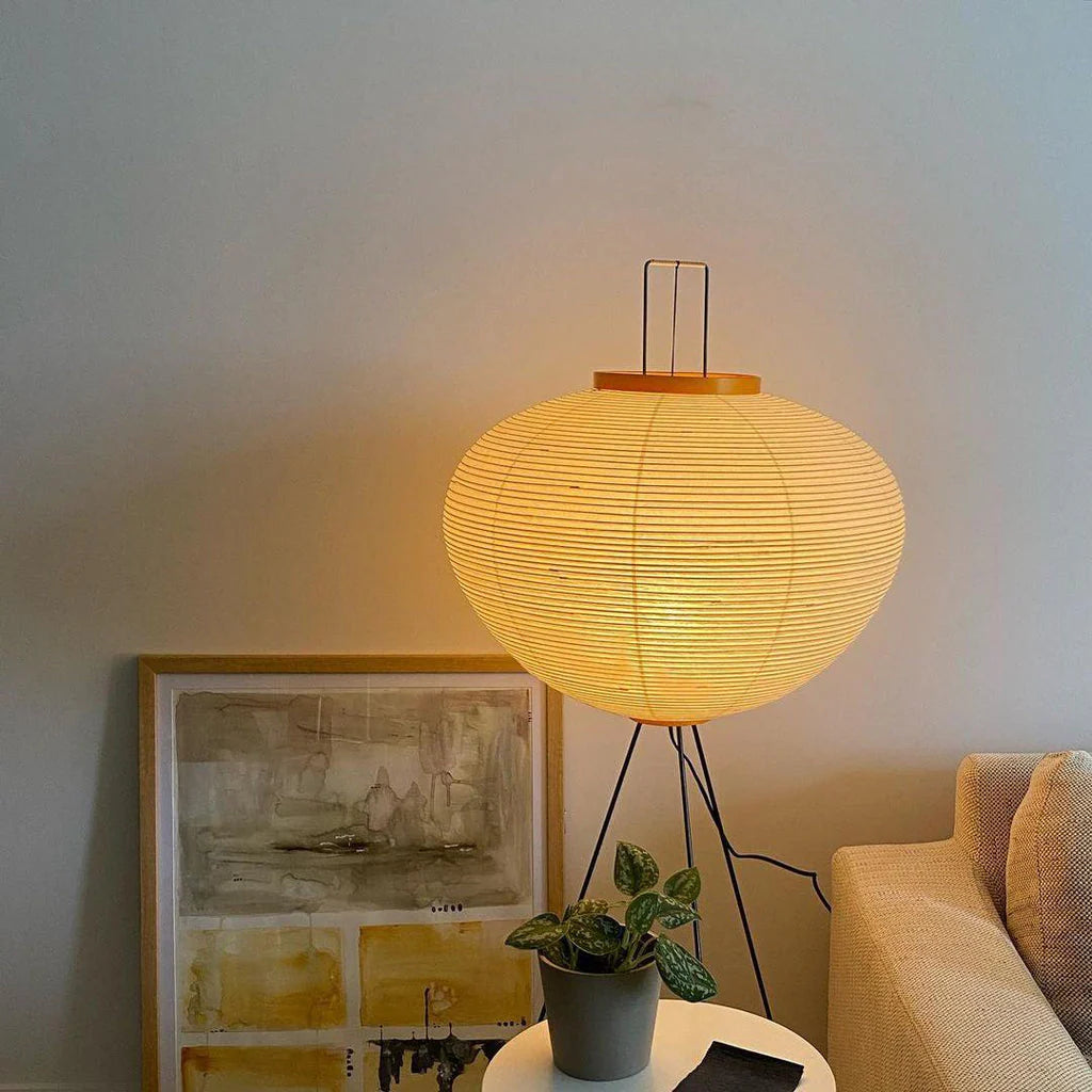 Lampe à abat-jour ronde en papier oriental