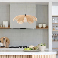 Retro floral rattan hanger lamp