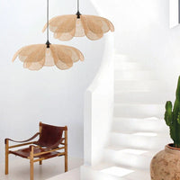 Retro floral rattan hanger lamp