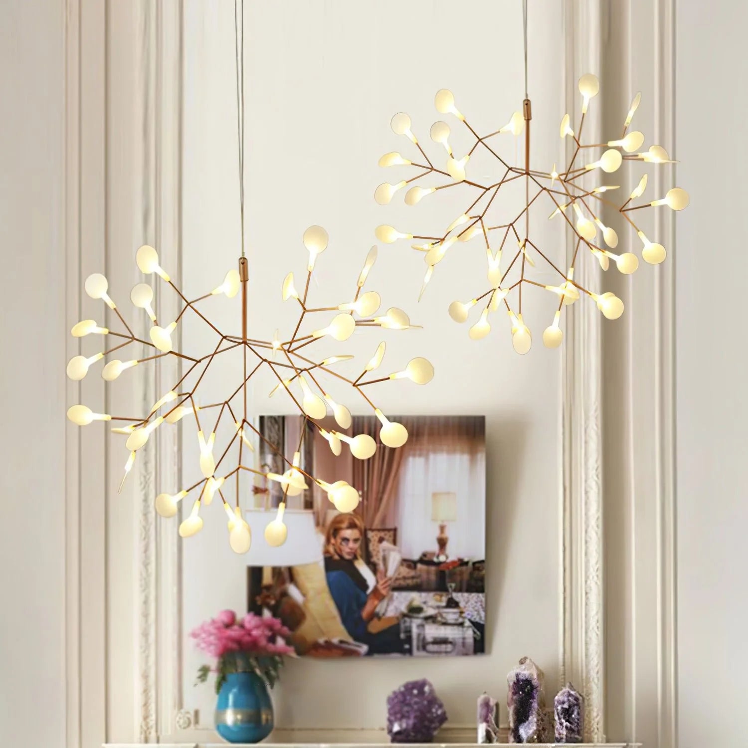 Lampadario luminoso in oro rosa