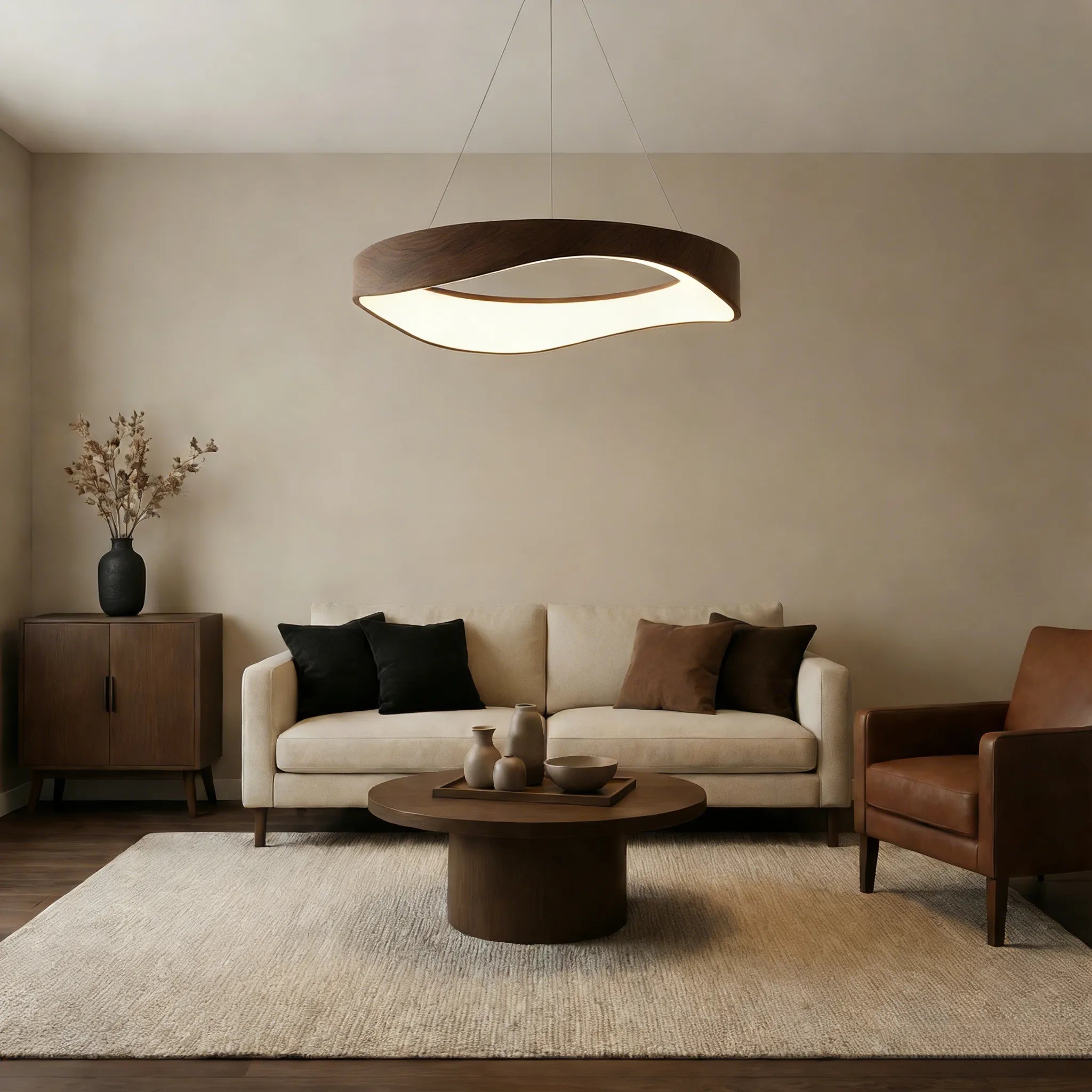 Lampada a sospensione nordica con venature del legno