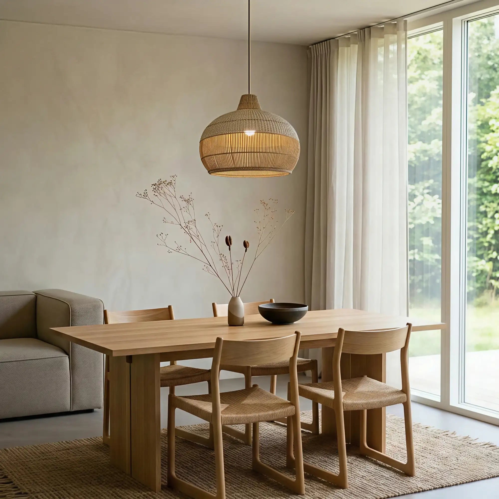 Lampada a sospensione classica rotonda in rattan
