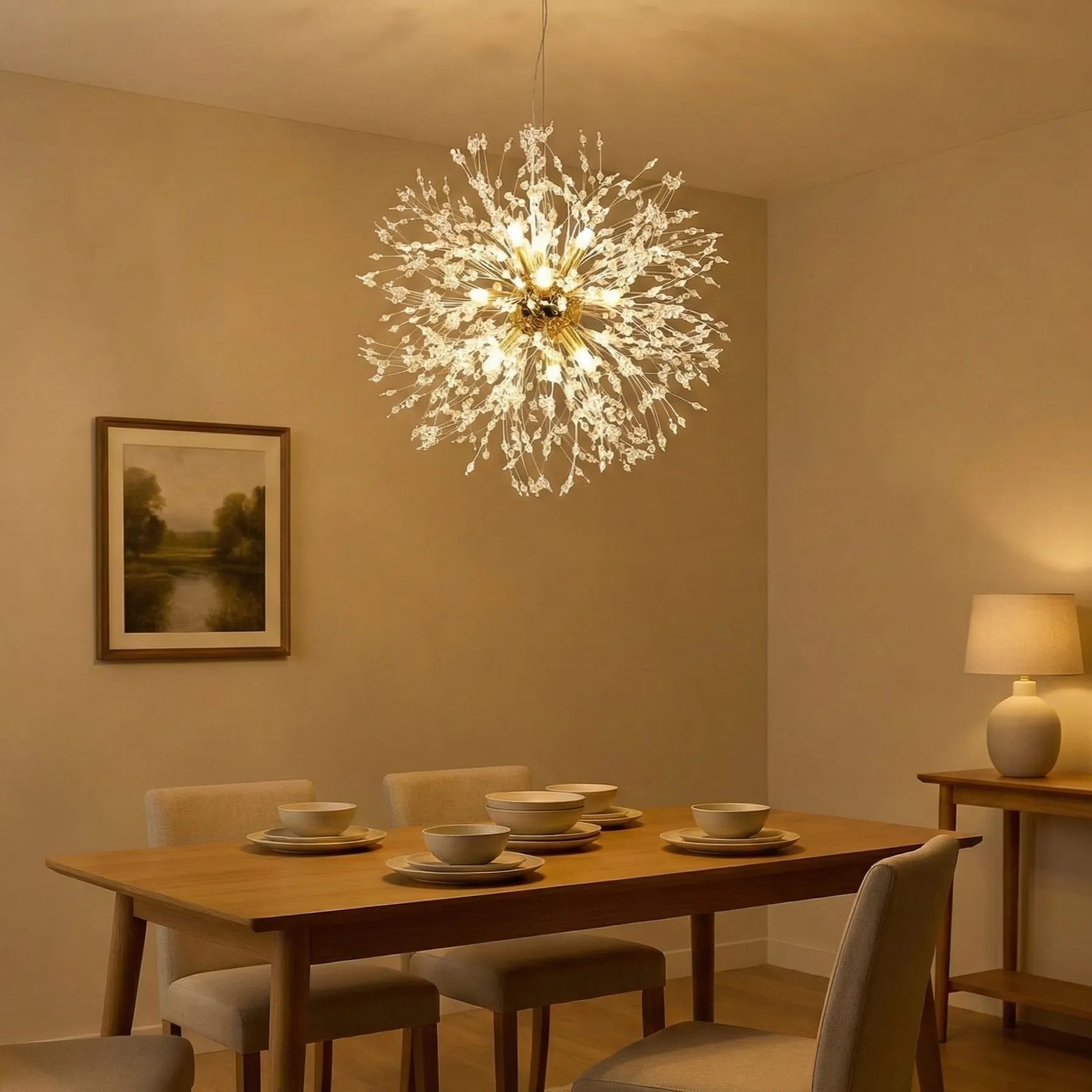 Lampada a sospensione in cristallo nordico con dente di leone