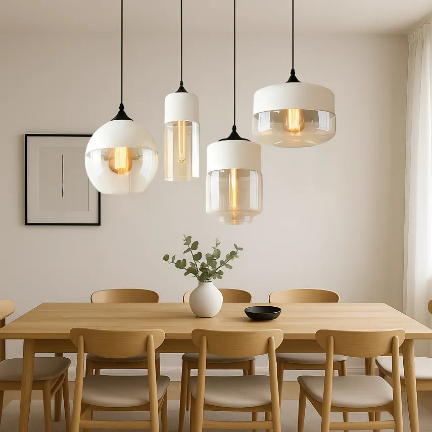 Nero geometrico moderno & Lampada a sospensione in vetro ambrato