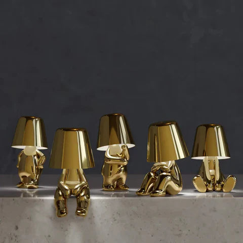 Glarefusion Cute Gold Man Statue LED bordlampe