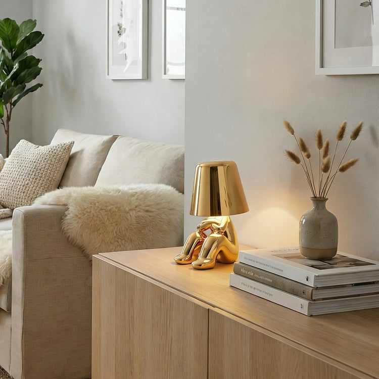 Glarefusion Cute Gold Man Statue LED Table Lamp