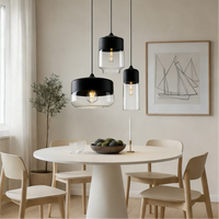 Moderne geometrisk sort & Ravfarvet glas pendellampe