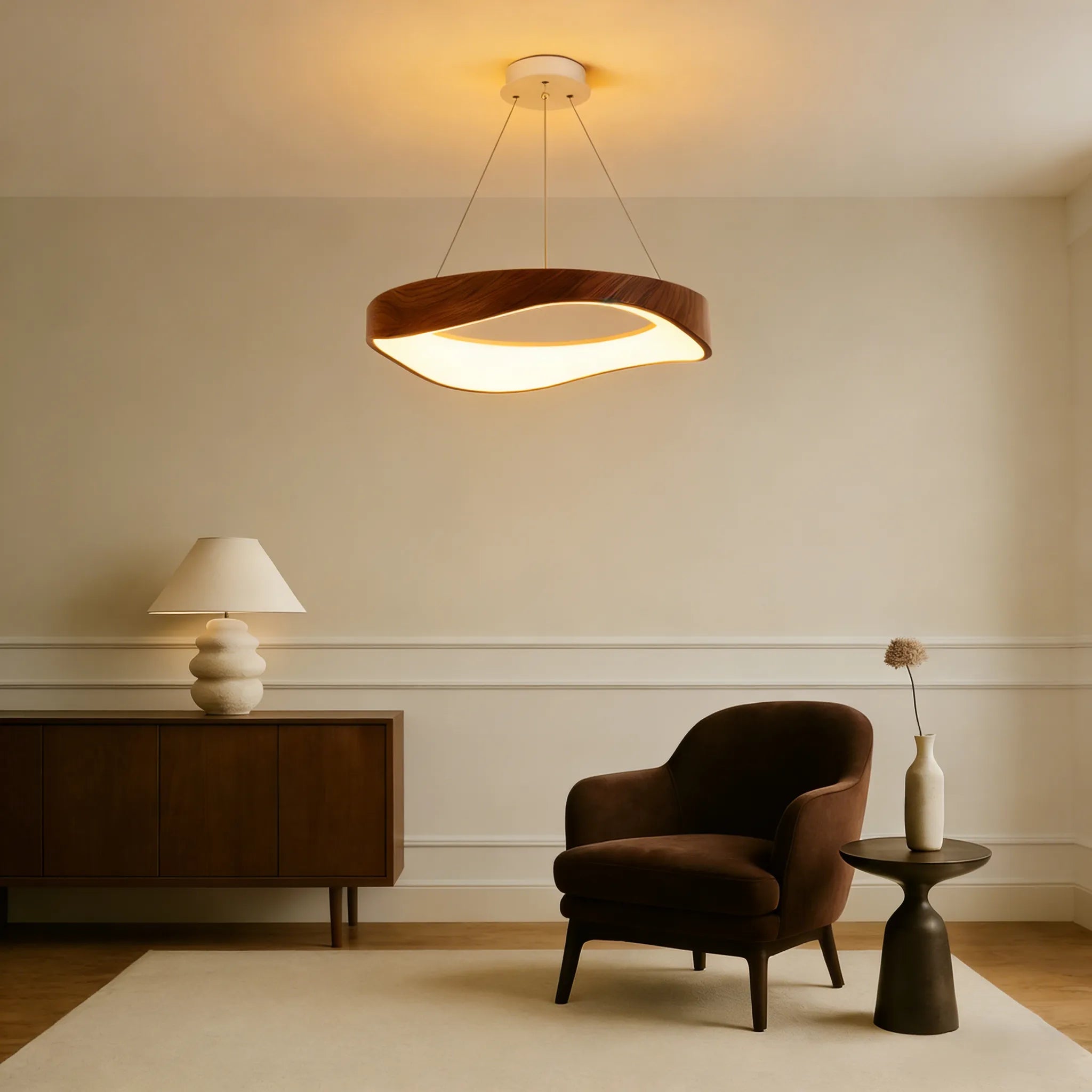 Lampada a sospensione nordica con venature del legno