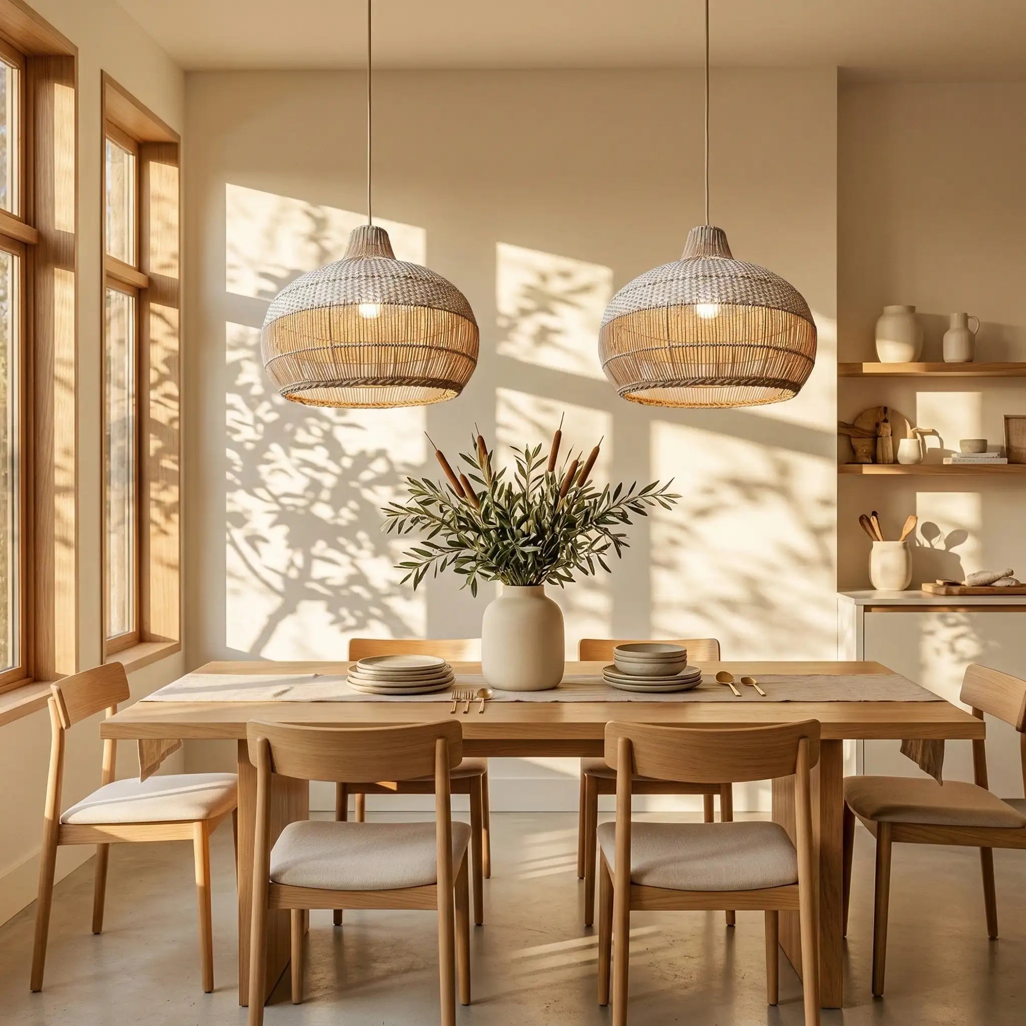 Lampada a sospensione classica rotonda in rattan
