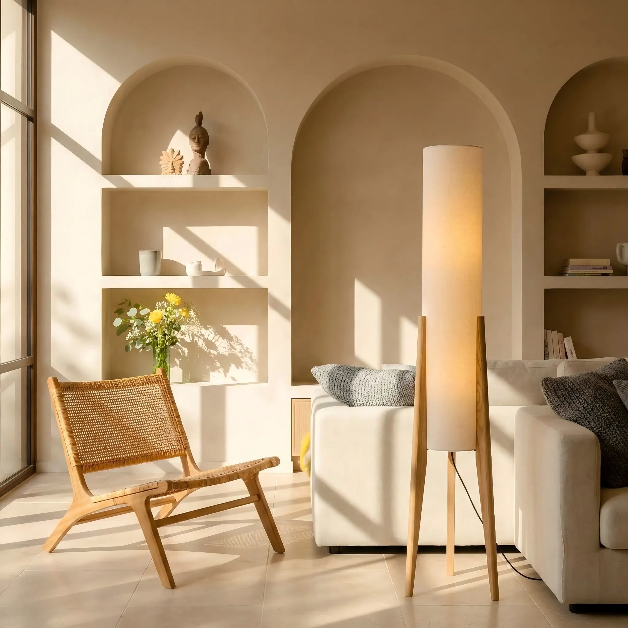 Lampadaire en bois de noyer massif