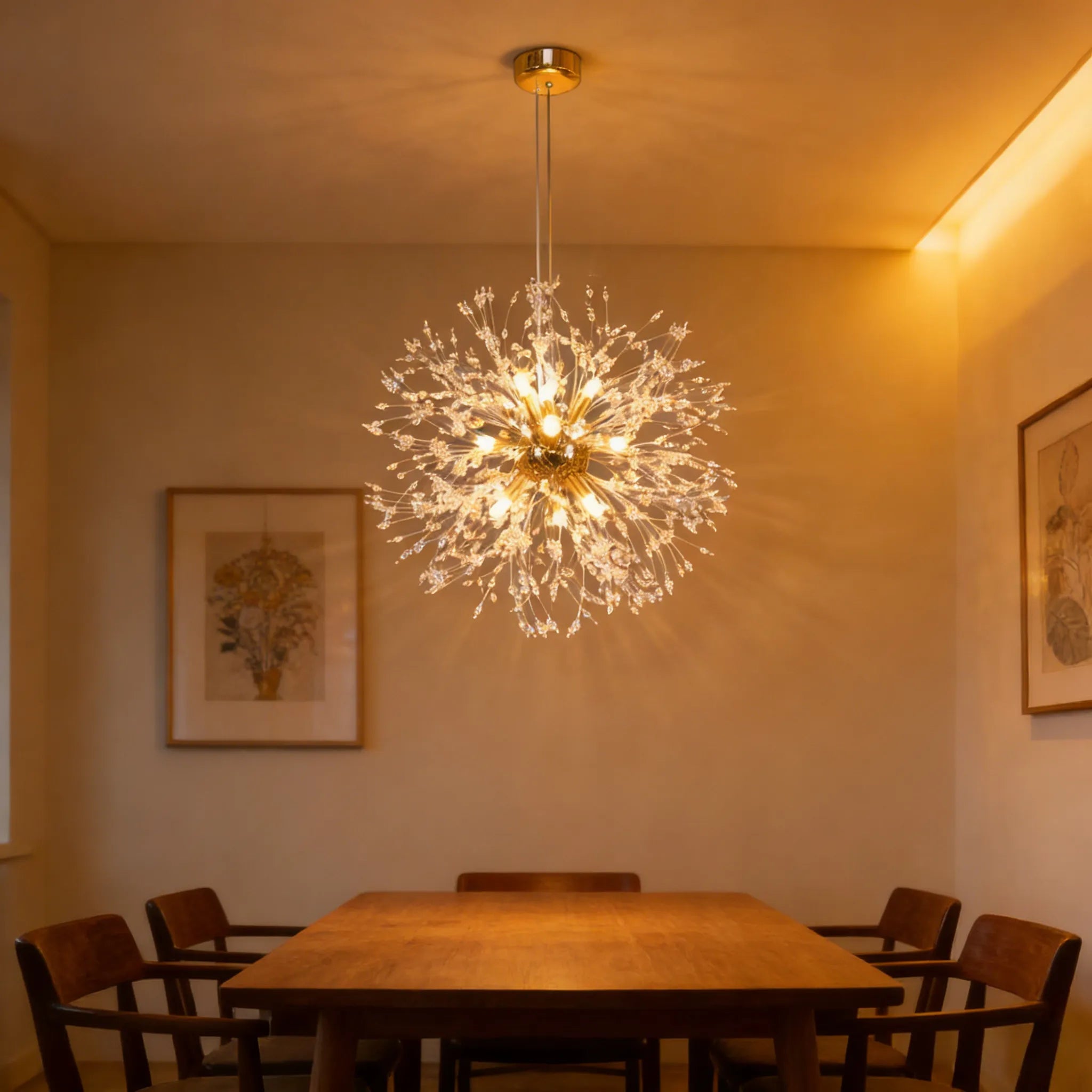Lampada a sospensione in cristallo nordico con dente di leone