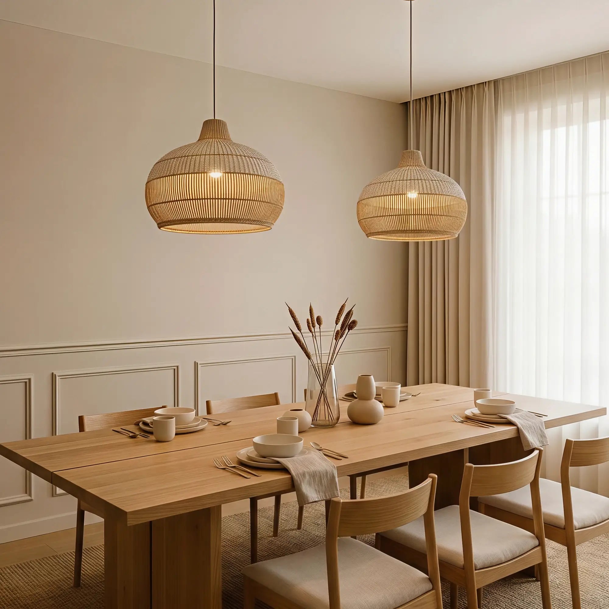 Lampada a sospensione classica rotonda in rattan