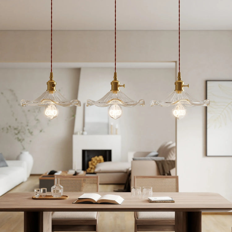 Glarefusion Vintage Glass Hibiscus Flower Pendant Light