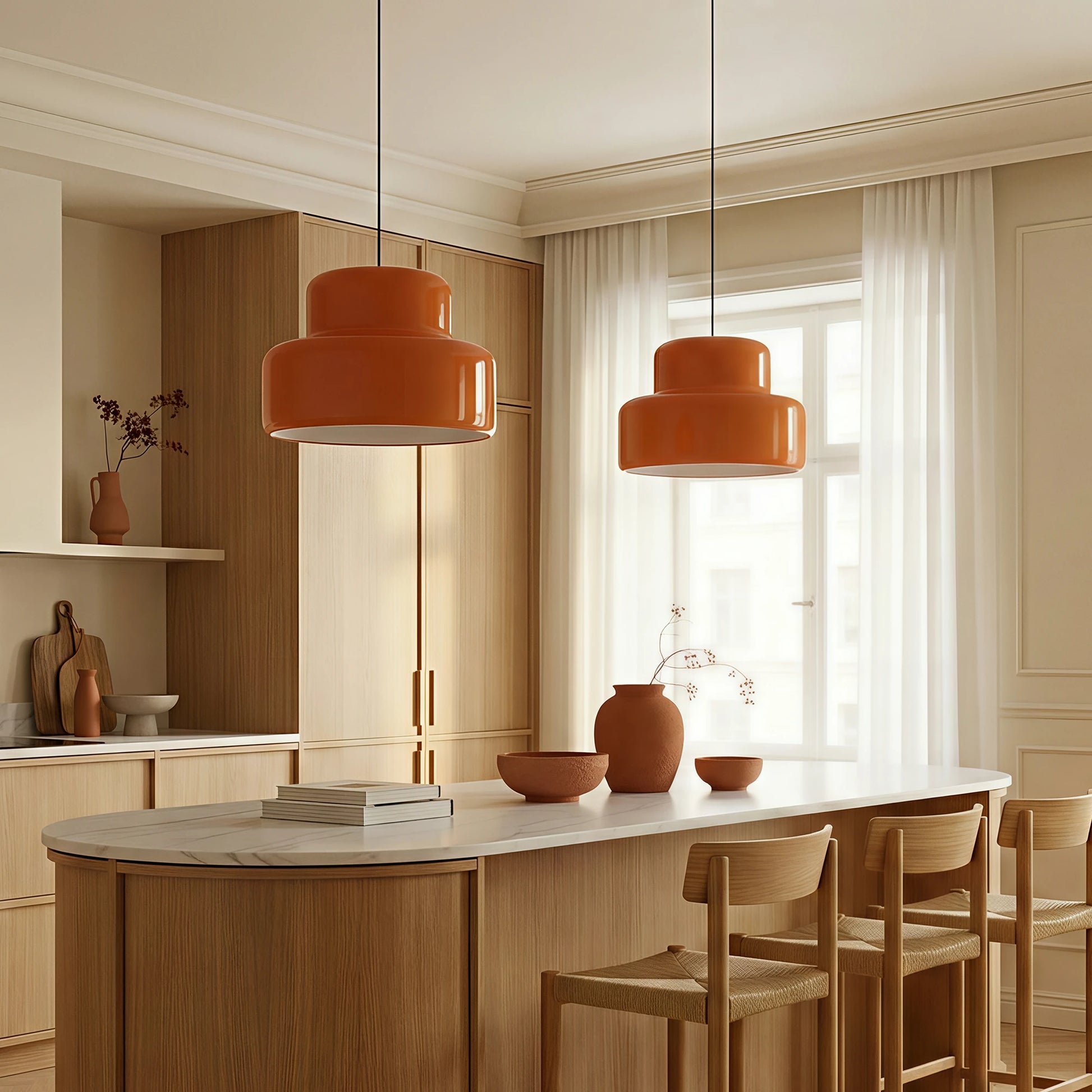 Modern Vintage Bauhaus Orange Pendant Light – Glare Fusion