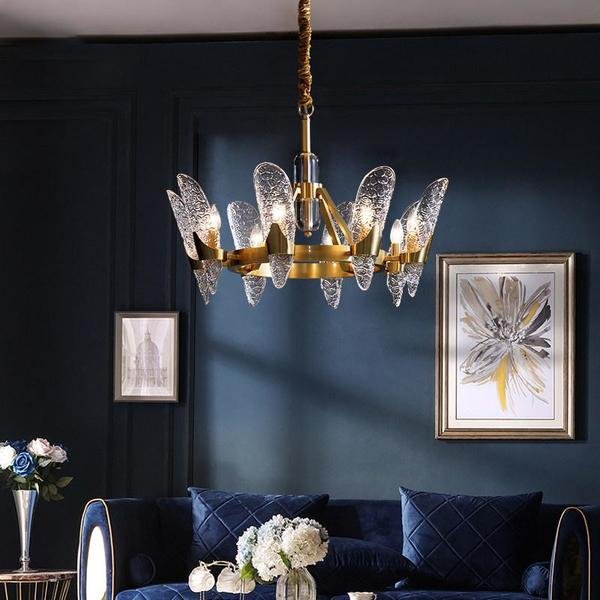 Lampadario da soffitto di lusso in ottone e cristallo