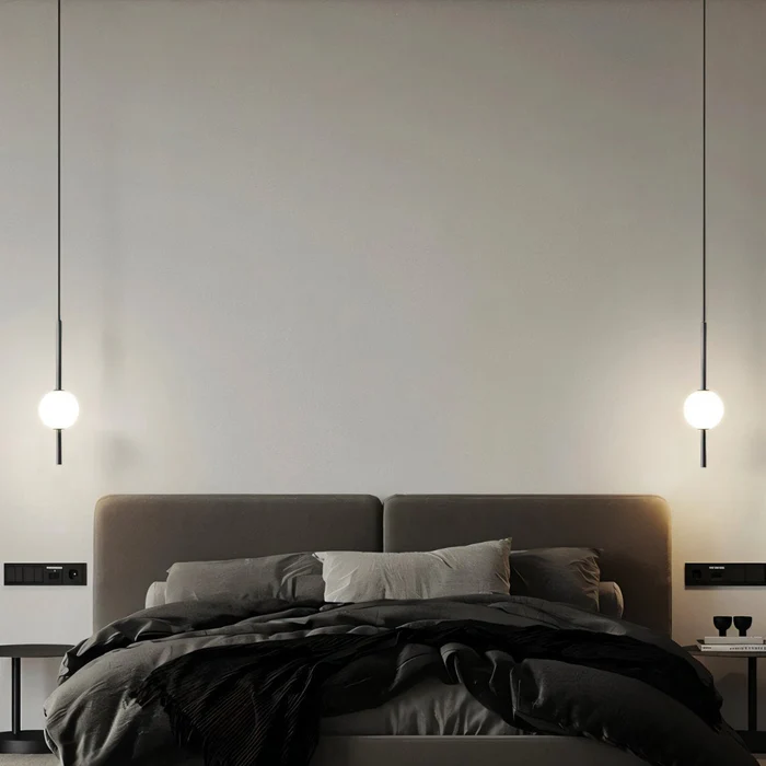 Lampada a sospensione cilindrica da comodino moderna