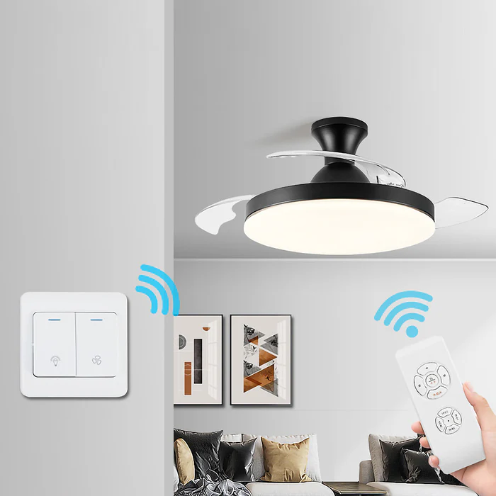 Slank loftsventilator med indbygning med LED-lys